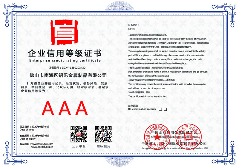福建企業(yè)信用等級證書
