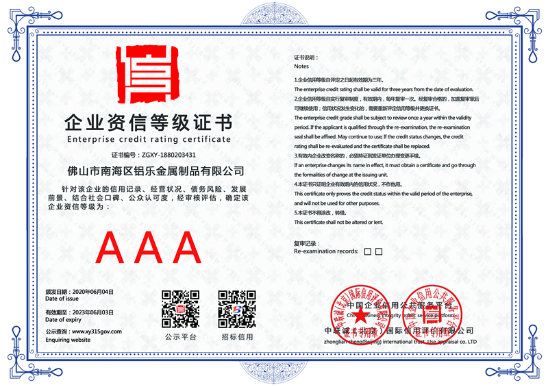 福建企業(yè)資信等級證書
